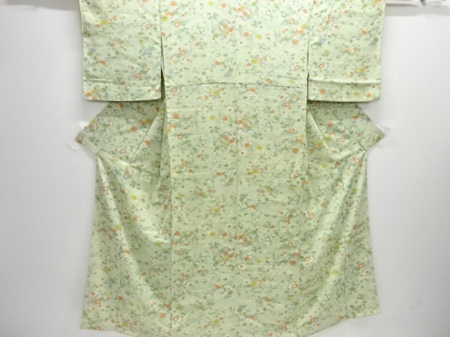 大正ロマン　草花に波模様着物